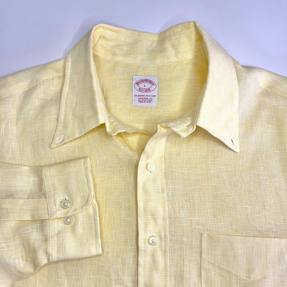 Brooks Brothers Men’s Irish Linen Size L Long Sleeve Button Up Shirt Yellow